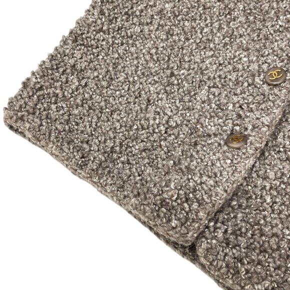 CHANEL Vintage 93A CC Mark Logo Button Long Coat #38 Greige Wool Pocket [105056] - Picture 11 of 13